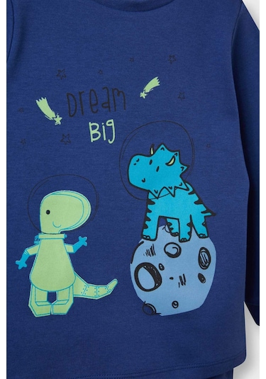 Defacto Erkek Bebek Pijama Takımı Dinozor Baskılı Uzun Kollu Üst Uzun Alt F0530a525auın59 İndigo