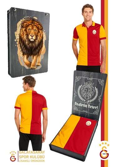 Galatasaray Lisanslı Match Day T-shirt Gs Aslan Baskılı Ahşap Kutulu Koyu Sarı