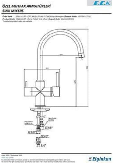 Eca Purity Dual Flow Çift Akışlı Arıtıcı Eviye Bataryası Su Arıtma Bağlantılı 102118139H