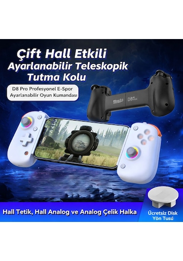 Schitec Android Apple Uyumlu iOS Harmonyos Switch Androidtv Windows Akıllı Bluetooth Teleskopik Gamepad Joystick Beyaz D8 Pro
