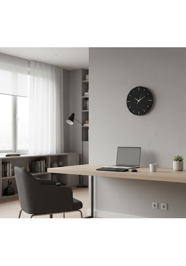 Stil Modern Duvar Saati 45 Cm Siyah-gümüş Siyah Gümüş