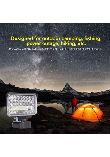 Tenfowee 144w 7200lm 6500k Led Çalışma Lambası - 18v Pil Uyumlu, Çok Açı Aydınlatma, Taşınabilir, Dış Mekan Kamp Balıkçılık Için
