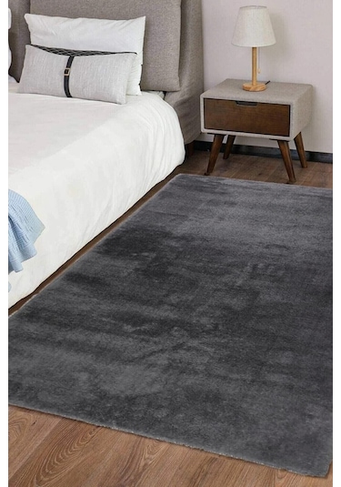 Raschel Carpet Kesme Yolluk Kaymaz Taban Yumuşak Peluş Halı Koyu Gri