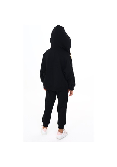 Toontoy Kız Çocuk Yarasa Kol Armalı Eşofman Takım Siyah