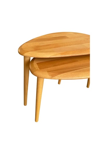 Fawdecor Asimetrik Masif Ahşap Orta Sehpa Ve 2'li Zigon Açık Meşe