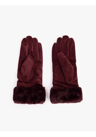 Koton Suni Kürk Detaylı Süet Görünümlü Eldiven Bordo 6wak50032aa Bordo