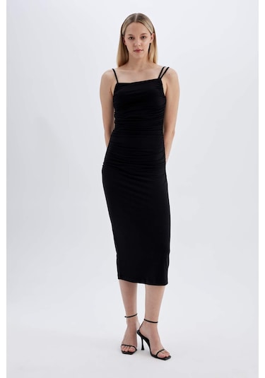 DeFacto Bodycon Askılı Midi Elbise C8948AX24SMBK81
