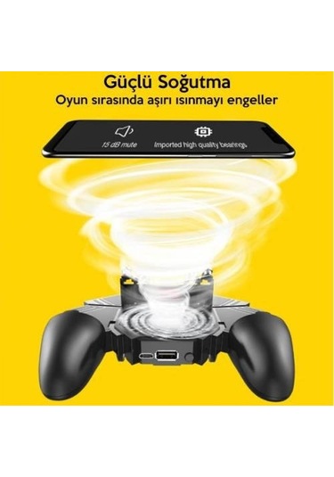Polham 4000mah Powerbankli Telefon Soğutuculu Fanlı Oyun Kolu, Pubg Ateş Tuşlu Soğutuculu Oyun Kolu