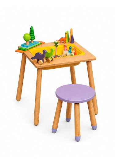 Wood&joy Duyusal Etkinlik Merkezi ve 1 Tabure Seti Sarı