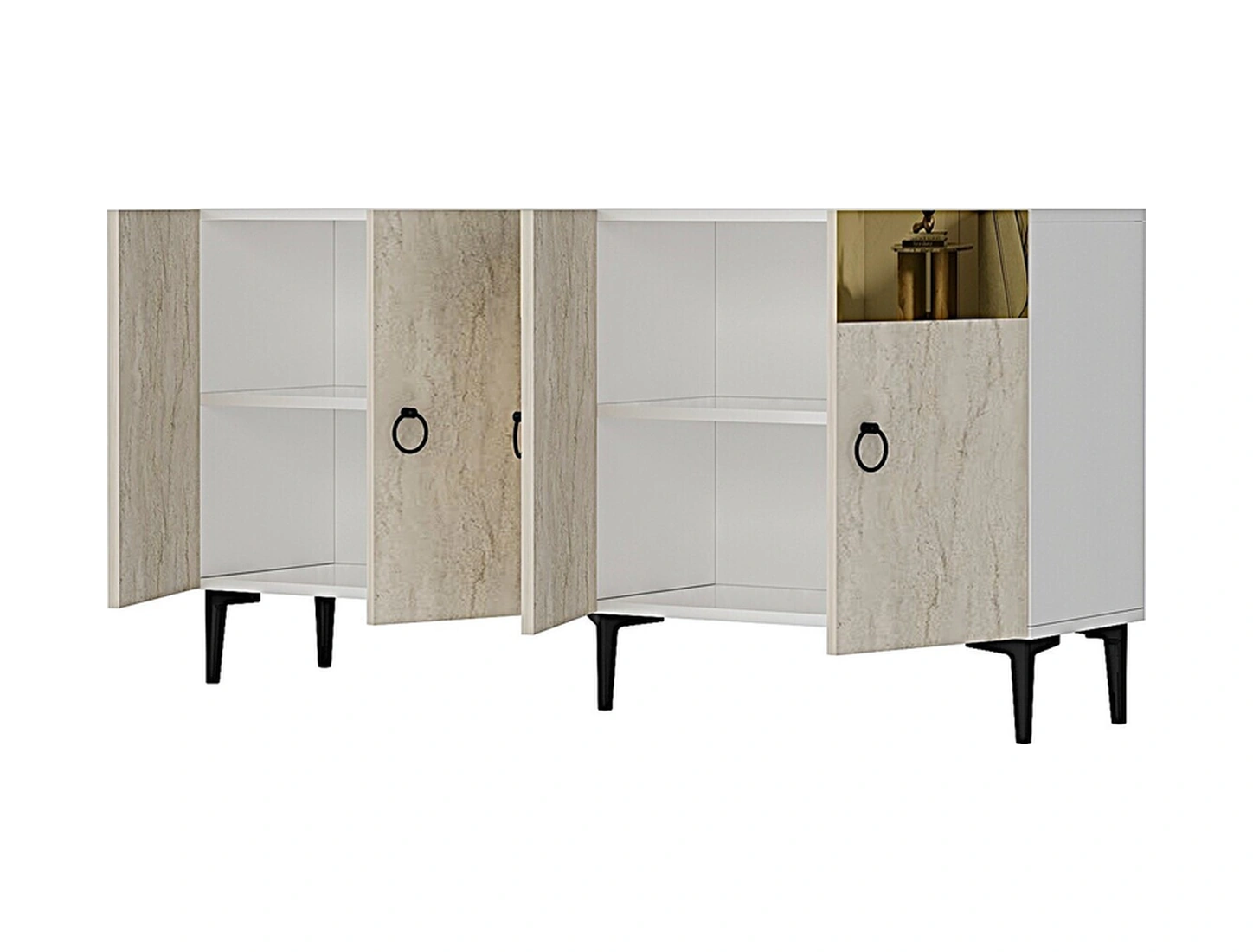 Ka1514btg Gama Konsol, Kahve Köşesi, Tv Sehpası Beyaz-traverten Kapak-gold 150cm Beyaz