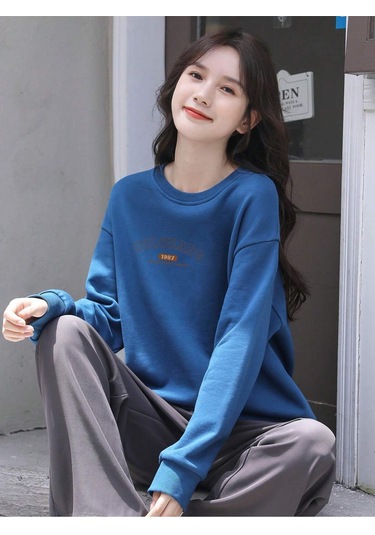 Harfli Grafik Düşük Sweat-trzksw3647 Mavi