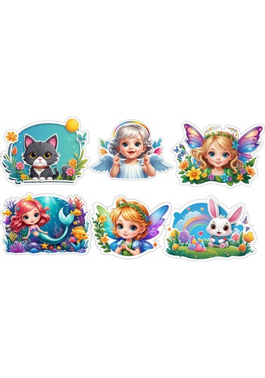 6 Adet Kız Çocuk Sticker V3 Etiket Yapıştırma Sticker Defter Masa Dolap 10 X 10 Cm Çok Renkli