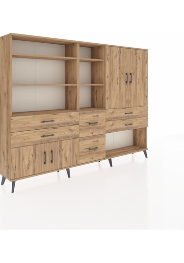 Arges Dolap 10 Raflı 6 Çekmeceli 4 Kapaklı 220x30x163 Çam-çam Çam-çam