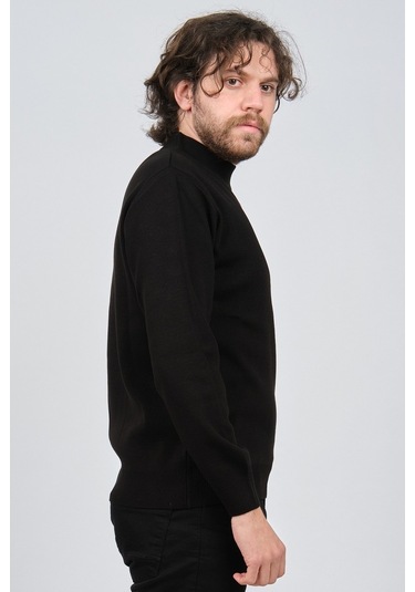 Ateş Triko Erkek Yarım Balıkçı Yaka Düz Kazak 6091024 Siyah Siyah