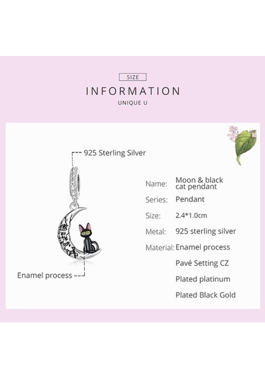 Fastbuy S925 Ayar Gümüş Ay Siyah Kedi Kolye Dıy Bilezik Çok Renkli Aksesuarlar Çok Renkli