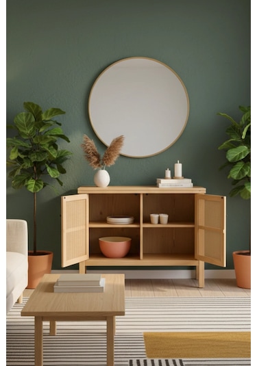 Altea Rattan Detaylı Basic Masif Ahşap Büfe