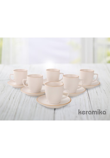 Keramika Türk Kahve Fincan Takımı 12 Parça Mat Beyaz El Dekor