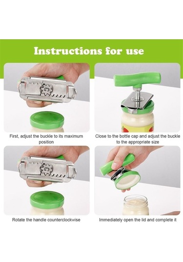 Moly Zayıf Eller İçin Kolay Ayarlanabilir Tutacaklı Kavanoz Açacağı A Yeşil Paslanmaz Çelik Yeşil