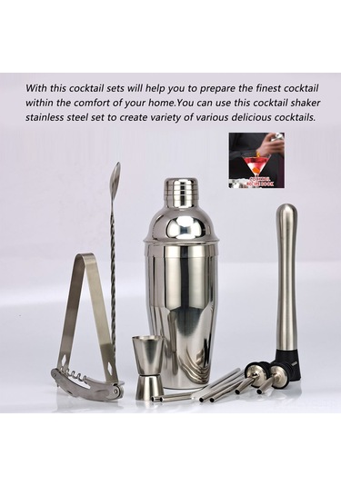 Yunboo 304 Çelik Kokteyl Hazırlama Seti 13 Parça - 350ml Şakiyeli Profesyonel Bar Aletleri, İçki Karıştırma Gereçleri