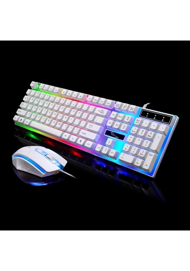Zgb G21 1600 Dpı Profesyonel Kablolu Renkli Arka Işık Mekanik Hissediyorum Süspansiyon Klavye Optik Fare Kiti Laptop, Pc Beyaz Optik