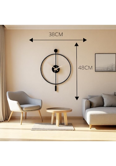 Minimalist Çelik Duvar Saati 49x38cm Sessiz Quartz Mekanizma Altın