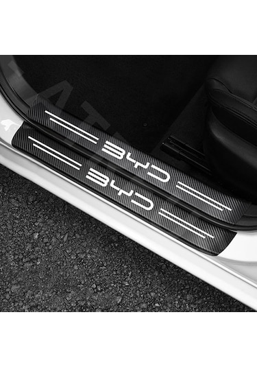 1 Takım-deri Karbon Fiber Etiket Araba Kapı Eşiği Itişme Plaka Dekor Byd Atto 3 Aksesuarları 2022 2023