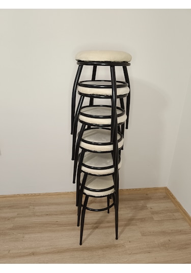 Evko Mobilya Tabure, Bar Taburesi, 2'li Tabure,siyah Ayaklı-krem