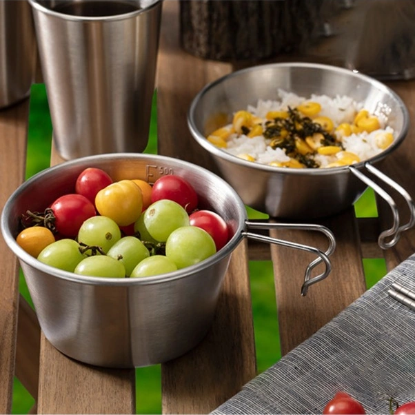 Fortunelane Kamp Ekipmanı: Paslanmaz Çelik Katlanır Kupa Ve Kase - 500ml - Taşınabilir Gümüş Gümüş