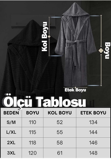 Doğa Antrasit Kapüşonlu Bornoz