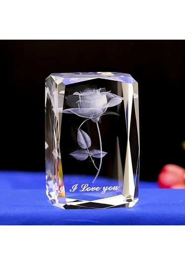 Honeybeeshop 1 Zarif 3d Gül Kristal Gece Lambası 5x5x8 Cm Renk Değiştiren Led Sevgililer Günü Hediyesi Beyaz