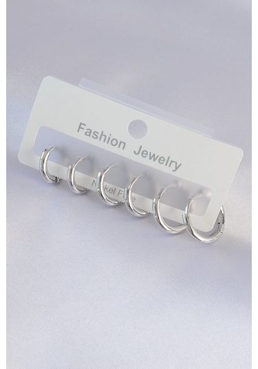Pirinç Gümüş Renk Oval Küpe Seti Çok Renkli 86204393