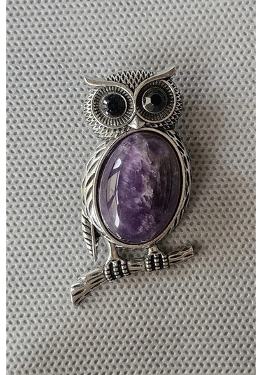 Baykuş Motifi Ametist Broş Br10-8 Mor