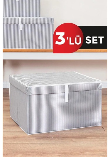 3 Adet Çok Amaçlı Kutu Maxi Boy Tela 50 40 30 Cm Gri-beyaz
