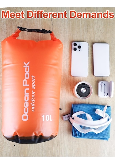 Mufunye 10 Litre Turuncu Su Geçirmez Torba: Telefon Kılıfı Ve Ayarlanabilir Askı İle, Kayak, Kamp, Yürüyüş, Yüzme İçin