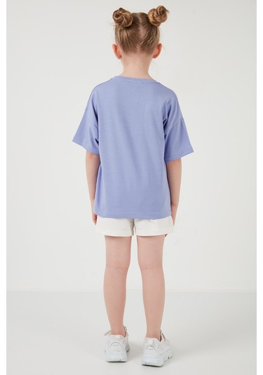 Lela Pamuklu Baskılı Bisiklet Yaka Şortlu Alt-Üst Kız Çocuk Takım 6212004 Lila