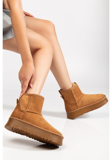 Suins Soule Model İçi Komple Kürklü Cırtlı Siyah Taba Ten Kadın Bot Taba