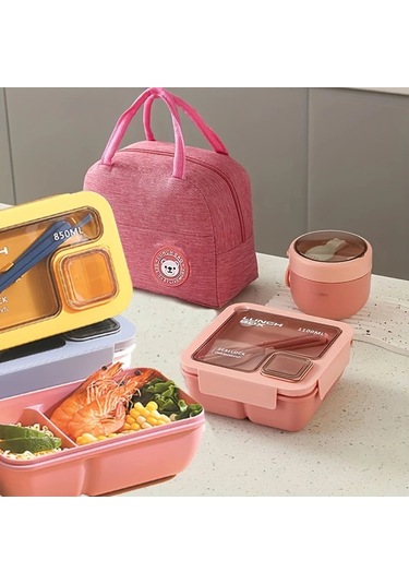 Elmpaly 1100m Sakura Pink Set 3 Parça El Tipi Büyük Kapasiteli Okul Ofis Piknik Yemek Çantası 1100m-sakura Pembe Set Adet