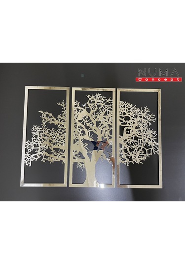 Sonbahar 3'lü Çınar Ağacı Tablo Mdf Üzeri Aynalı Gümüş Pleksi