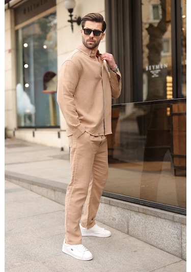 Madmext Camel Gömlek Pantolon Erkek İkili Takım E7322 Camel