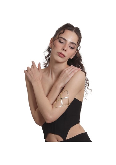 Kadın Lak Altın Kaplama Siyah Doğaltaşlı Ayarlanabilir El Yapımı Pazu Bandı & Üst Kol Aksesuarı Siyah