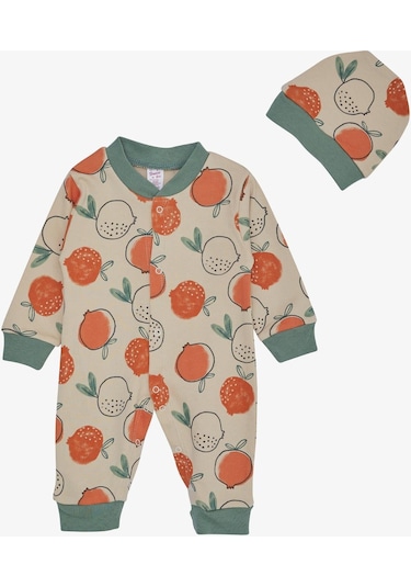 Breeze Kız Bebek Tulum Nar Desenli 0-6 Ay, Bej-Bej