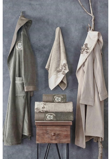 Ecocotton Masal 10 Parça Aile Bornoz Seti Bej