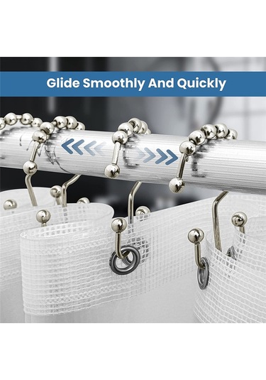 Duş Perdesi Kanca Halkası, Paslanmaz Metal Çift Rulo Sürgülü Duş Kancası, Duş Perdesi İçin, 12'li Set Gümüş Beyaz Gümüş Beyazı Beyaz - Gümüş