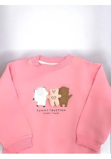 Zekids Kız Bebek Funny Together Ayıcık Baskılı Sweatshirt-14454 Pembe