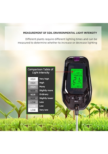 Springsun 5'li Sensörlü Toprak Analiz Cihazı: Ph/nem/sıcaklık/ışık/asitlik Ölçer Çiftlik & Bahçe Bitkileri
