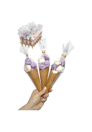 Süt Çocuk Kornet Külah Beze 24 Adet Mor - Beyaz