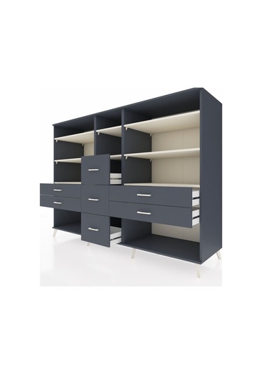 Kronos Dolap 8 Raflı 7 Çekmeceli 220x59x163 Antrasit-aytaşı/antr Antrasit-aytaşı/antrasit