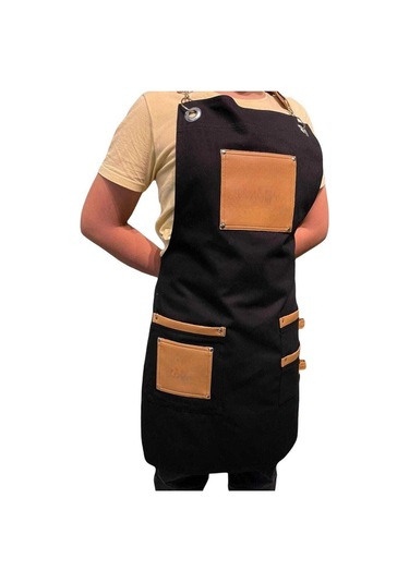 Yeni Sezon Trend Önlükler Deri Cep Detaylı Chef Garson Cafe Önlükleri Siyah-kahve