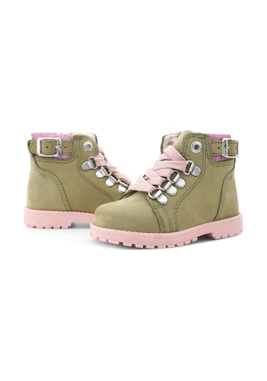Rakerplus Griffon Hakiki Deri Yeşil Simli Fermuarlı Kışlık Kız Bebek Bot Yeşil