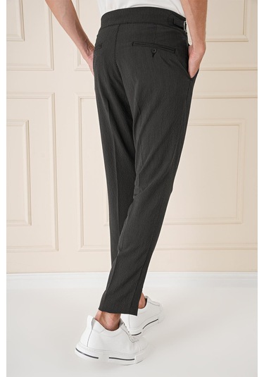 Yandan Tokalı Çift Pileli Esnek Pamuk Siyah Pantolon P 1160 Siyah